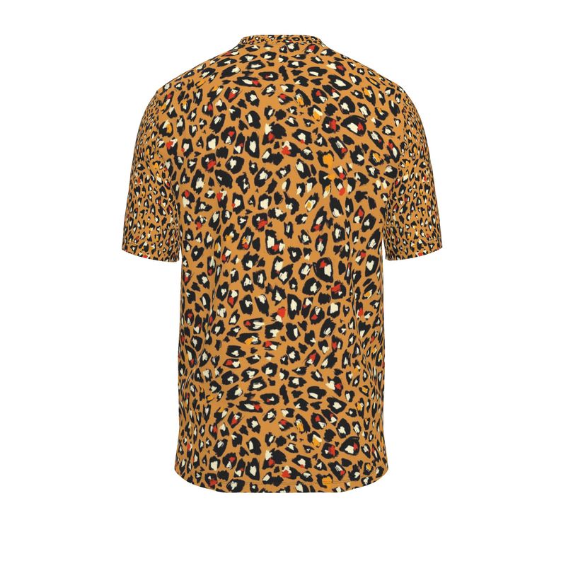 BEAUDRM Men's Leopard Print Long Sleeve Tee - Oversized Drop Shoulder V-Neck Jersey Shirt For Streetwear - View #10