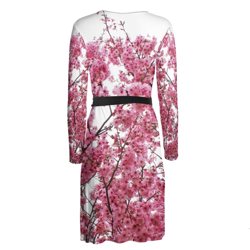 sachin and babi light blue dress Elegant Japanese Cherry Blossom Print Wrap Dress