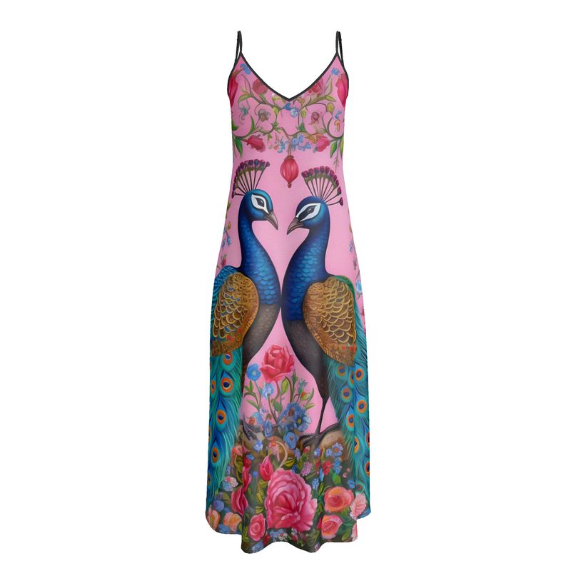 maxi dresses summer Peacock Print Long Sleeve Dress Green / XS main image 0