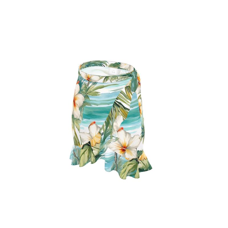 Women's Summer Wrap Flounce Skirt Tropical Beach Print Wrap Skirt