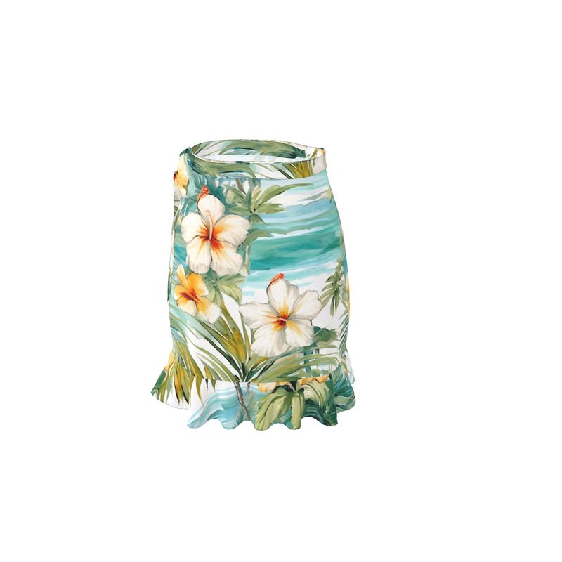 Women's Summer Wrap Flounce Skirt Tropical Beach Print Wrap Skirt
