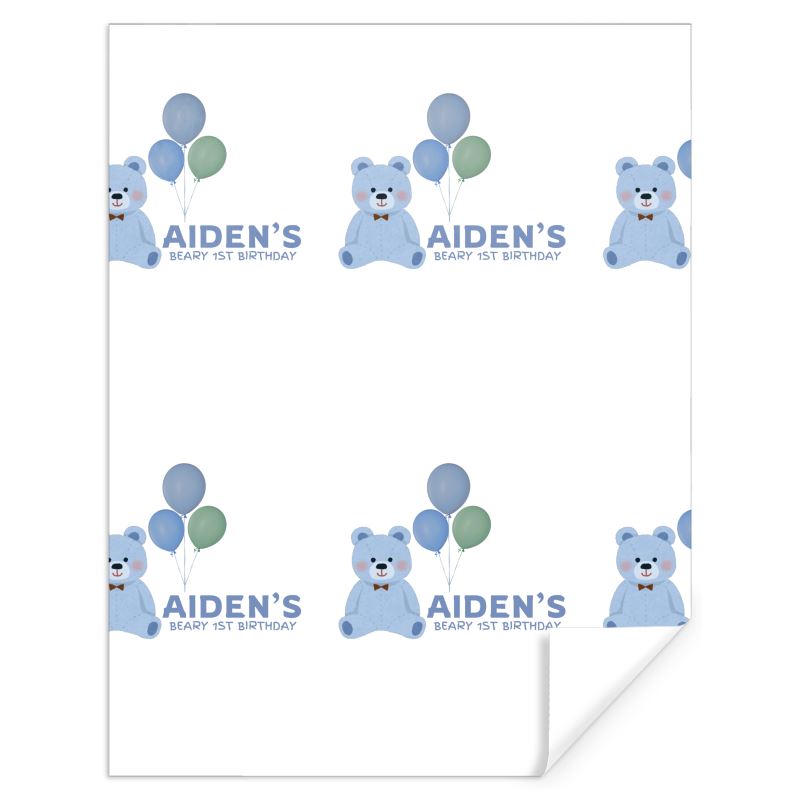 1st Birthday Custom Wrapping Paper Bear Theme blue