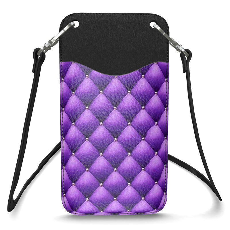 Royal Purple Velvet Leather Phone Case With Strap