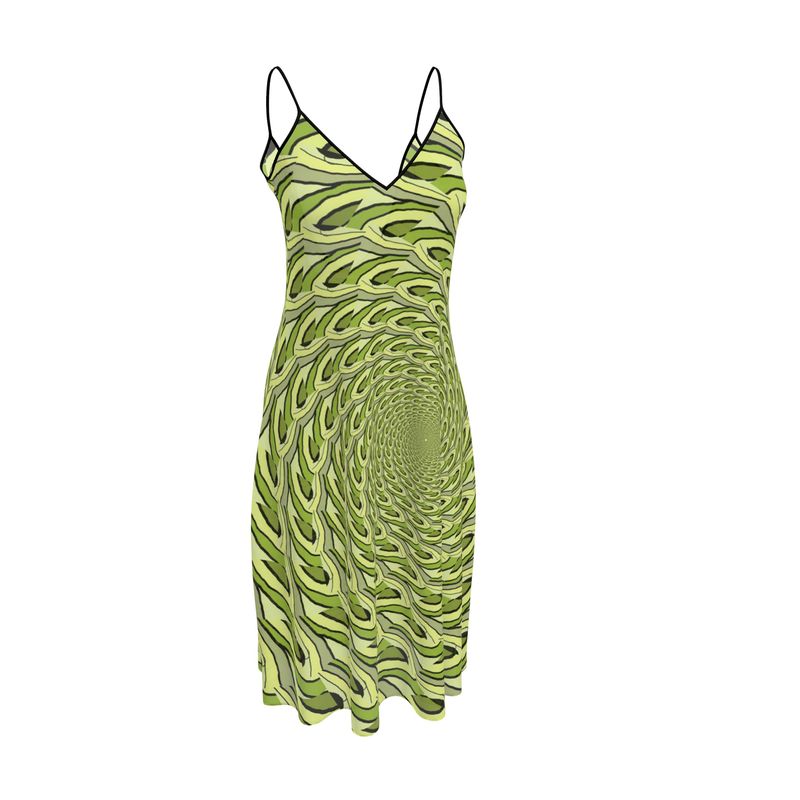 Hypnotic Spiral Mini Dress - Lime Green Swirl Pattern