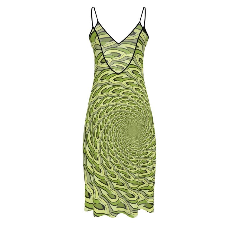 Hypnotic Spiral Mini Dress - Lime Green Swirl Pattern
