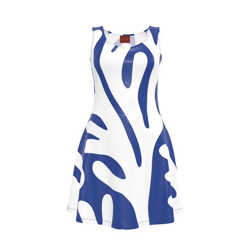 Matisse Floral Shapes Abstract Bohemian Blue White Skater Dress