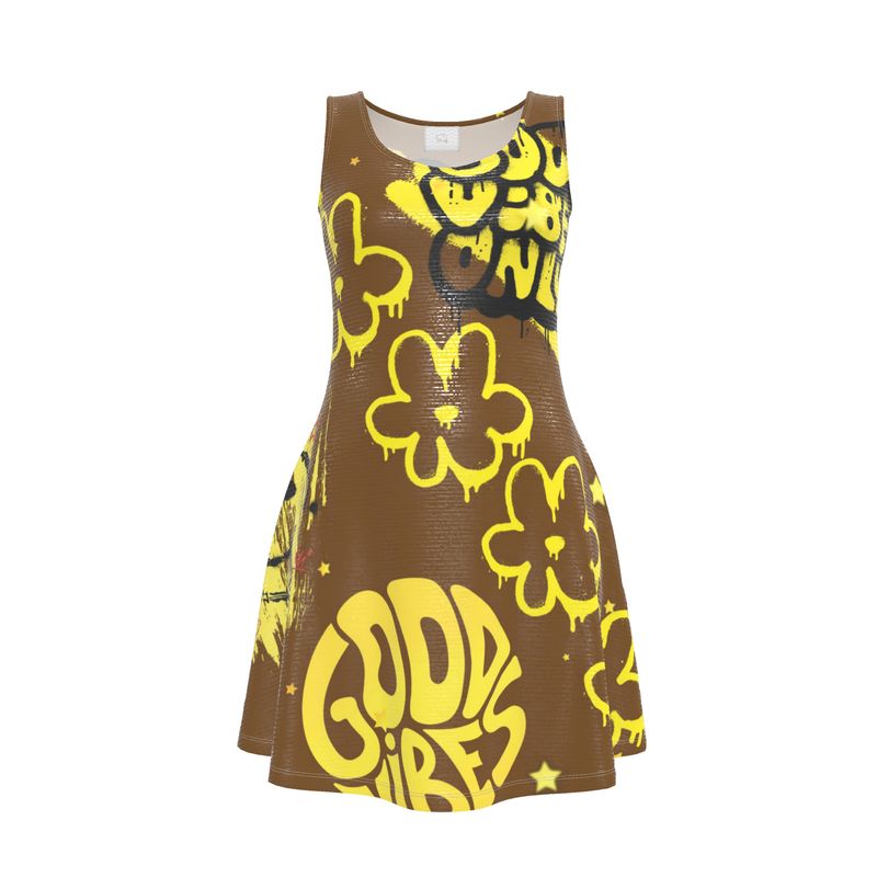 Good Vibes Graffiti Art Retro Yellow skater dress Good Vibes Graffiti Art Retro Yellow skater dress