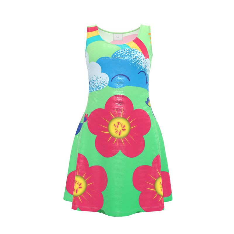 Colorful Spring Nature Scene with Rainbow Skater Dress Colorful Spring Nature Scene with Rainbow Skater Dress