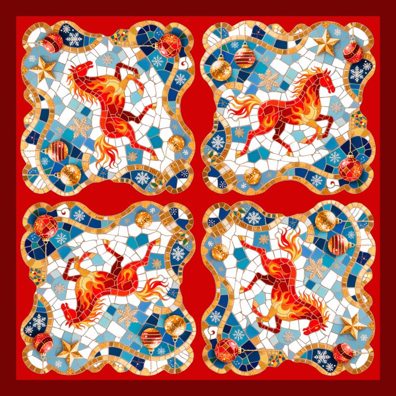 Year of the Fire Horse 2026 – Festive Mosaic Art in Red, Blue and Gold
