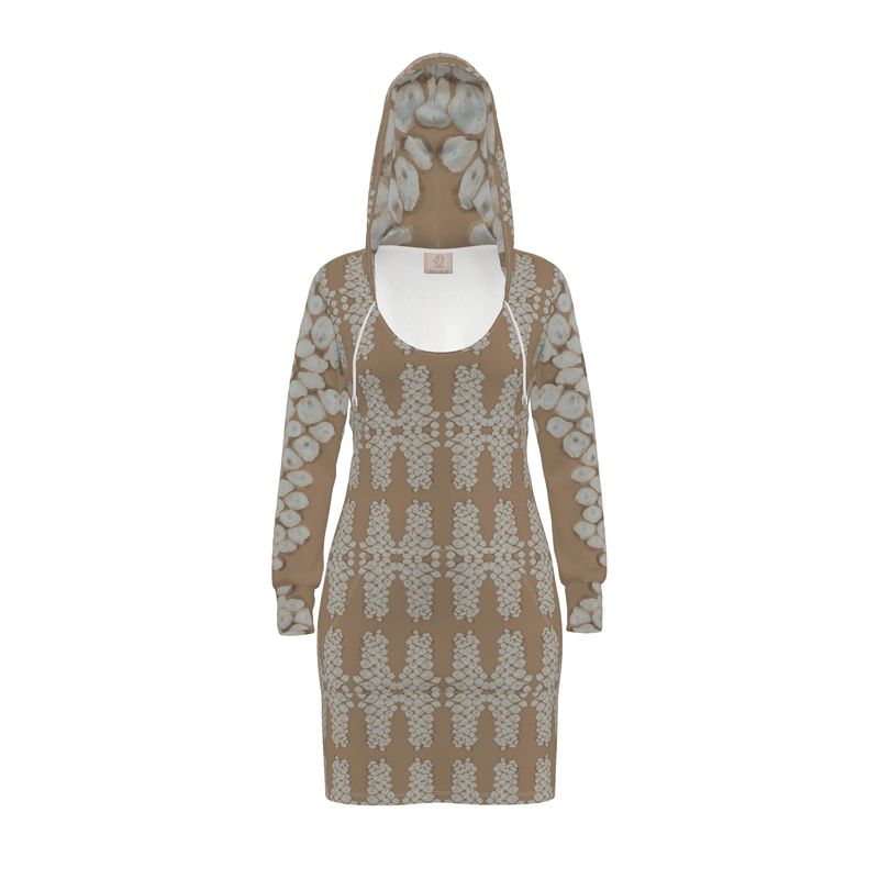 Hoodie Dress - Tropical Stalk Textures - Stone on Mocha Hoodie Dress - Tropical Stalk Textures - Stone on Mocha
