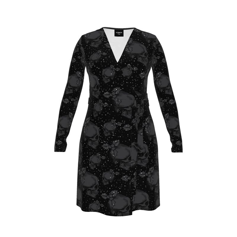 wrap dress christmas Black Skulls Holly and Snow Size:62 Regular all-products-dresses-jumpsuits Bar Mitzvah Dresses, Bat Formal dress This dress blends tradition