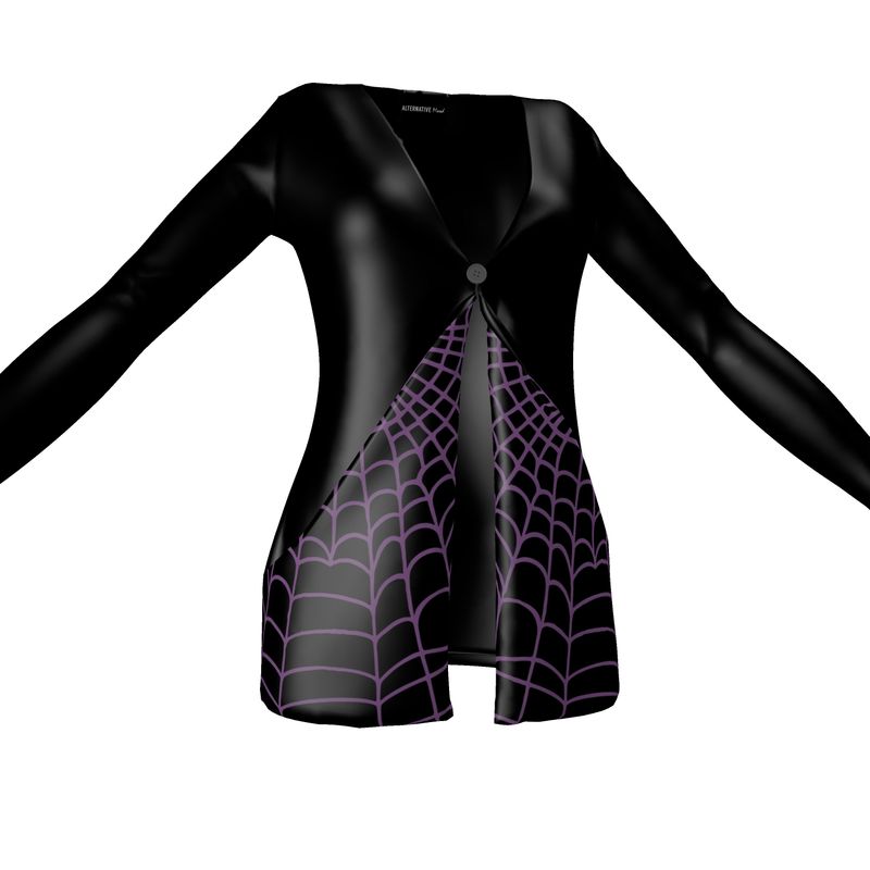 Gothic Spider Web Purple Black Horror Cardigan With Pockets