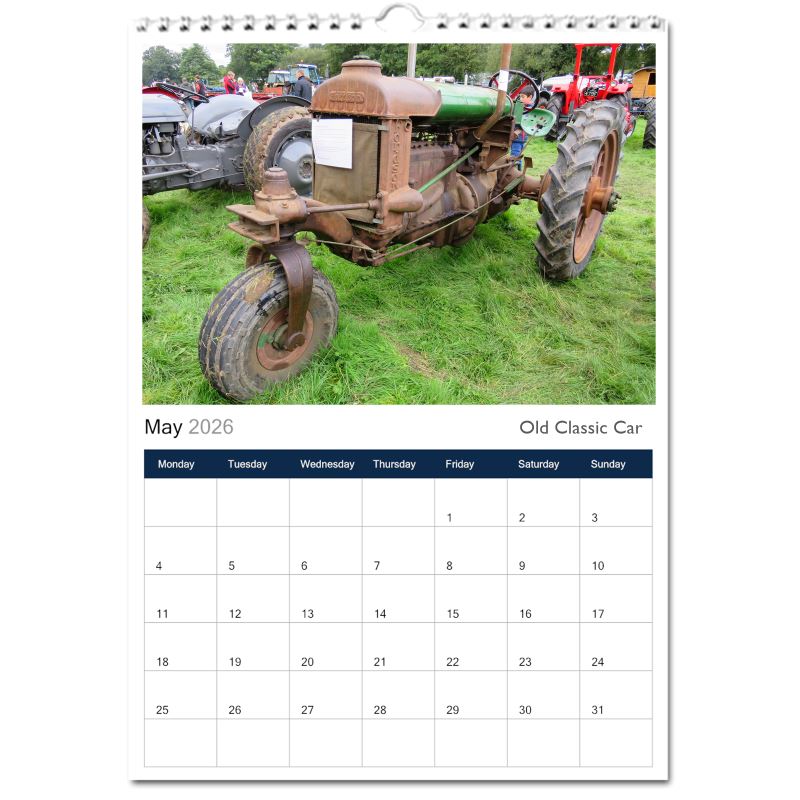 Vintage Tractors 2026 Wall Calendar 12 Month - 12x24 Open - Thick Paper Gift For Farmers