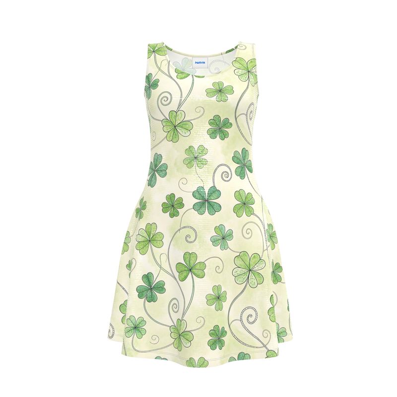 green and white swirl dress Four-Leaf Clover Skater yardage
