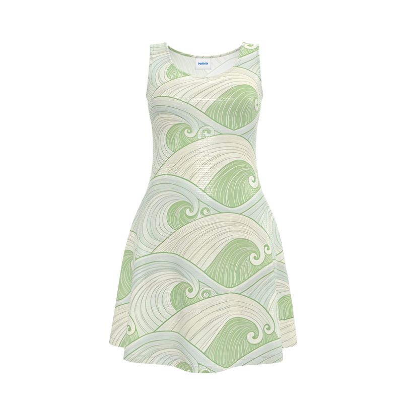 sage green and cream dress Swirling Wave Art Skater Size:32W Chocolate Satin Polka Dot black socks for men Evening gown Sleeveless Spaghetti Straps