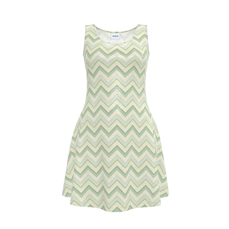 Sage Green Mint Chevron Zig Zag Skater Dress