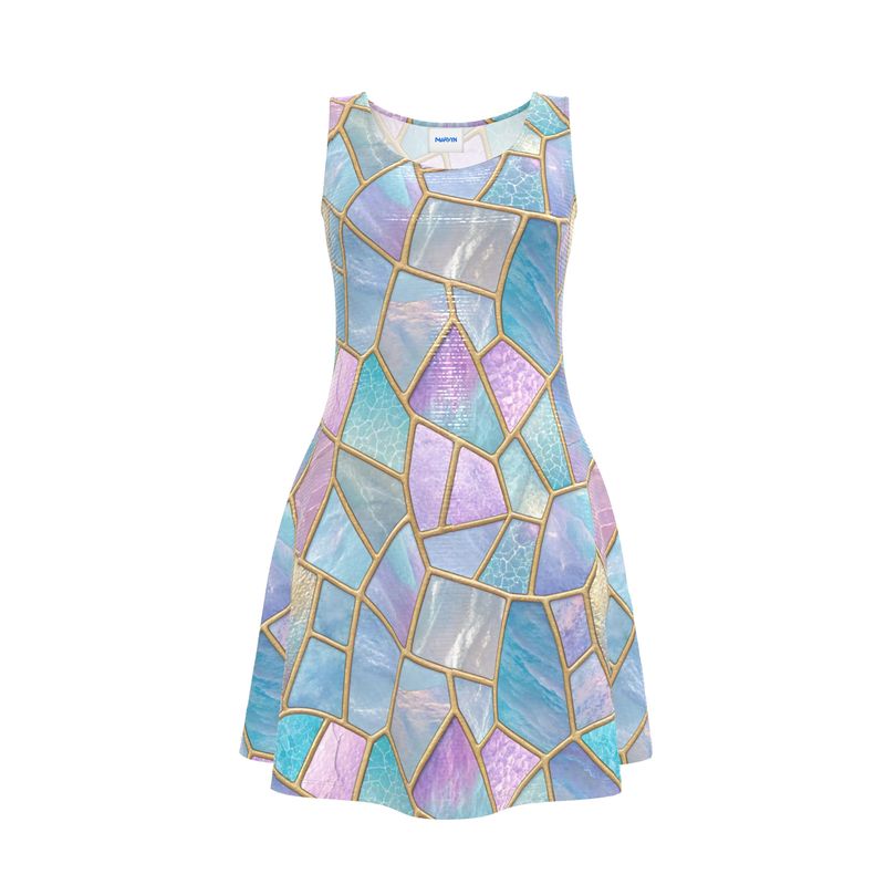 pastel skater dress Pastel Iridescent Mosaic Stained Glass Skater Dress
