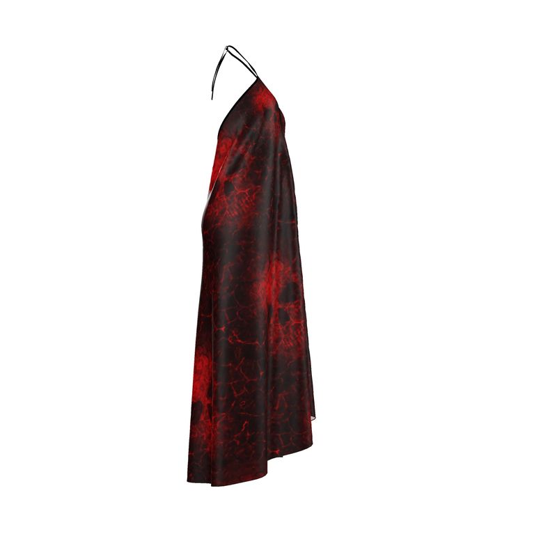 Elegant Red Skull Halter Neck Backless Dress