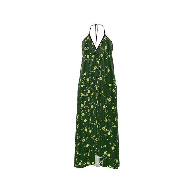 green floral backless dress Garden Deep Halter Neck Sheer embroidered floral lace