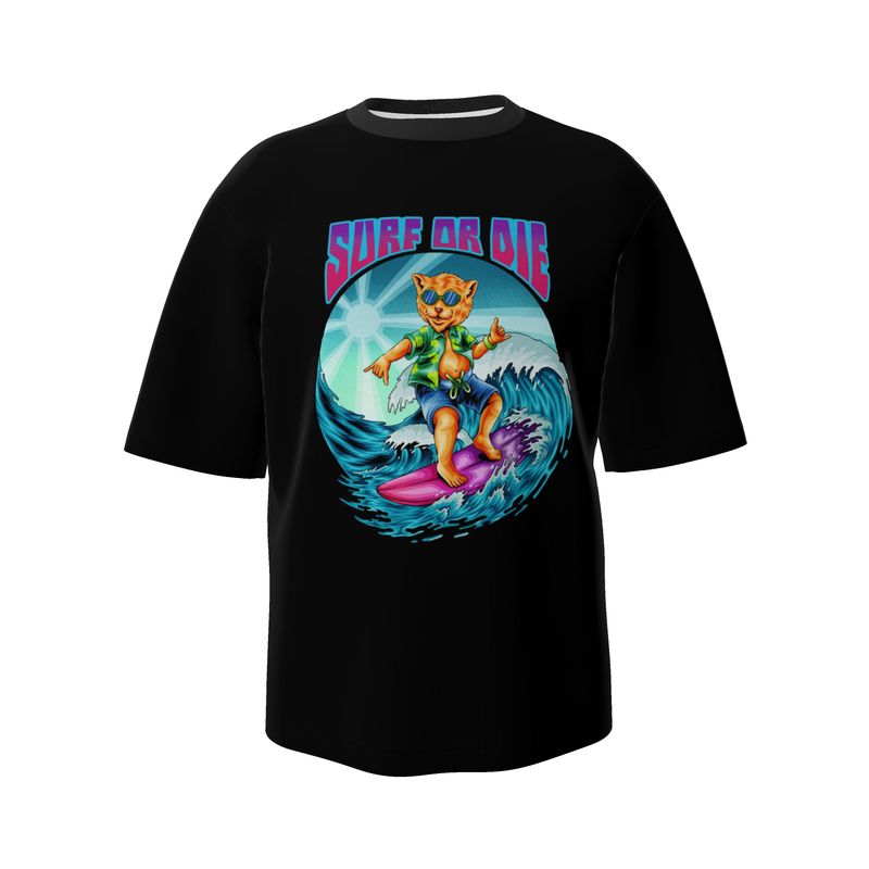Surf Or Die - Retro Cat Surfer Oversized T-Shirt