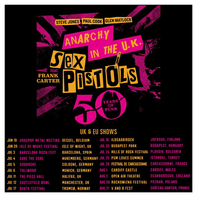 Custom Sized SEX PISTOLS ANARCHY IN THE U.K. TOUR DATES 2026