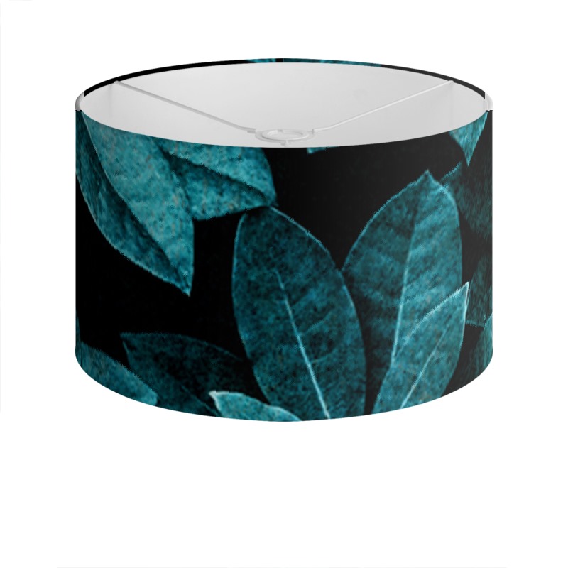 Teal Leaves Drum Lamp Shade