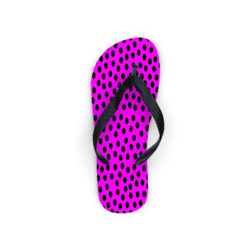 Black Polka Dot Design Cerise Pink Flip Flops