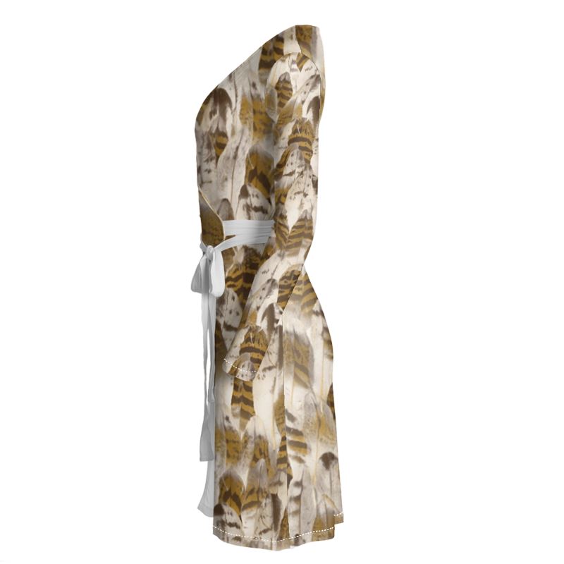 Wrap Dress with Brown Feather Pattern By Fashionhut Wrap Dress with Brown Feather Pattern By Fashionhut