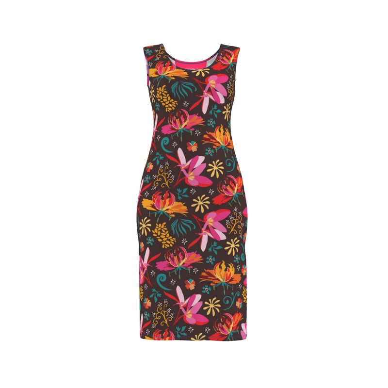 colorful bodycon dress Final Sale Plus Size w/ Mid Sleeves and Tie in Green, Orange, Blue Tie Dye 70% Modacrylic SALE - Neon Rose Floral