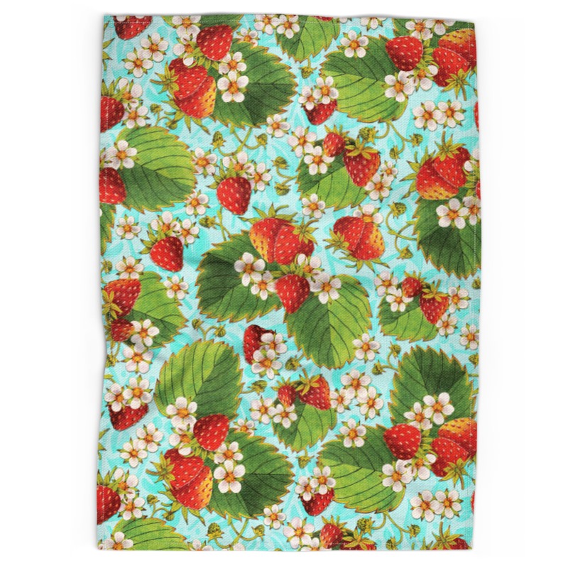 Strawberries on Aqua Tea Towels