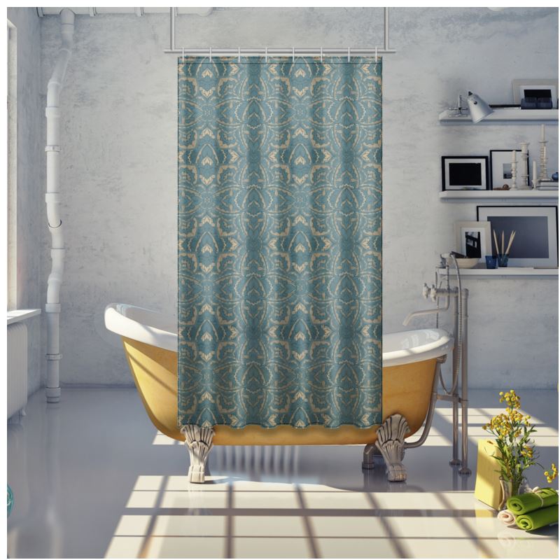 Art Deco Mandala Blue Teal Gold Shower Curtain Art Deco Mandala Blue Teal Gold, Gold Shower Curtain