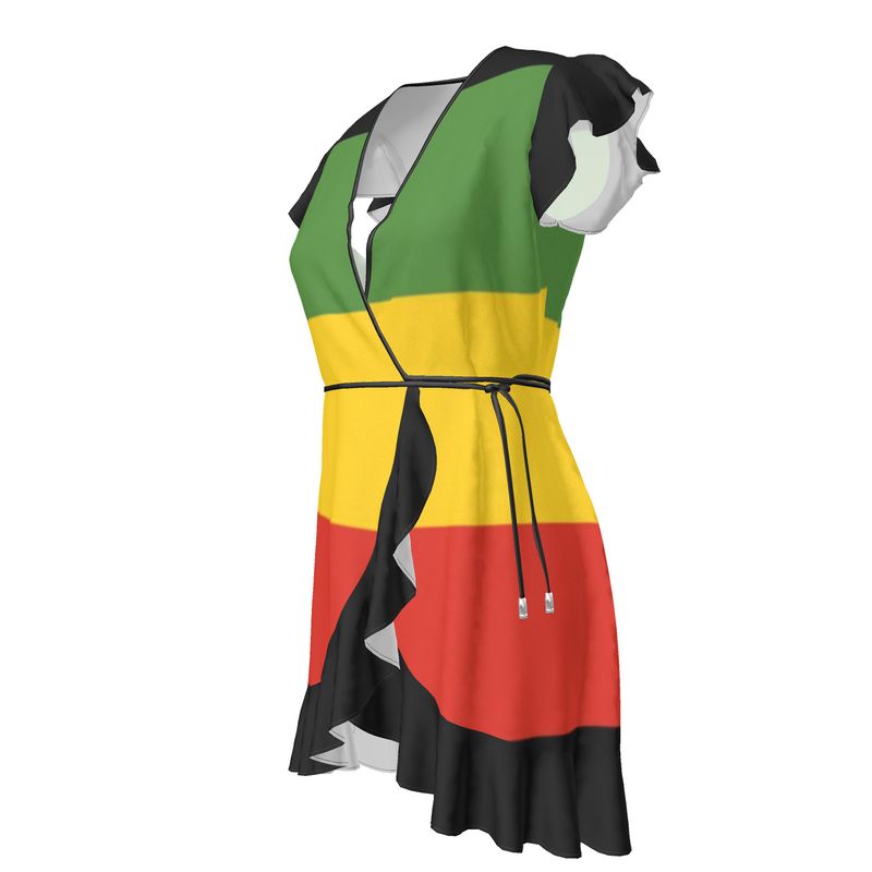 Rasta Red Gold Green Black Crepe Tea Dress