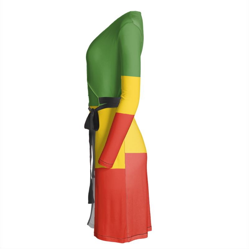 Rasta Jersey Wrap Dress Red Gold and Green