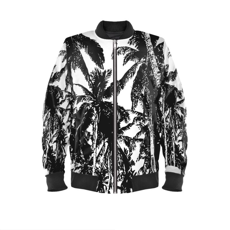 Men's Bommber Jacket in a Tropical Palm Trees Pattern