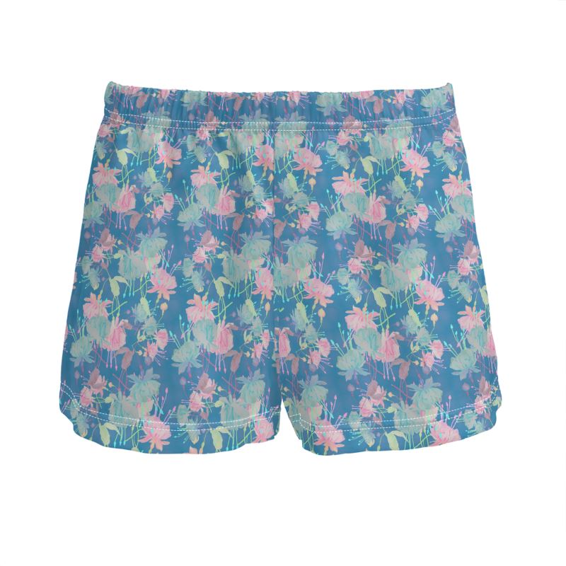 Ladies Silk Pyjama Shorts Blue, Floral 
