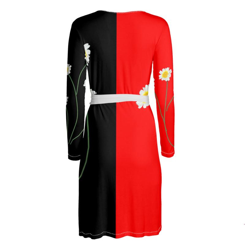 red and black wrap dress Heychic Evelyn Black Red Floral Wrap Midi Dress, AU 4