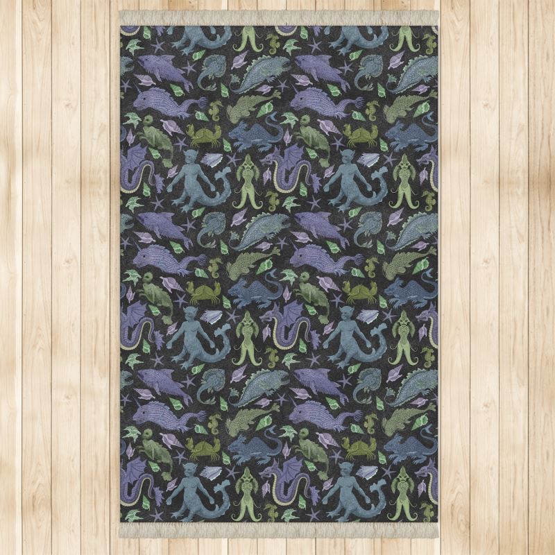 Cryptid Area Rug Rug Deep Sea Cryptids in Purple and Green