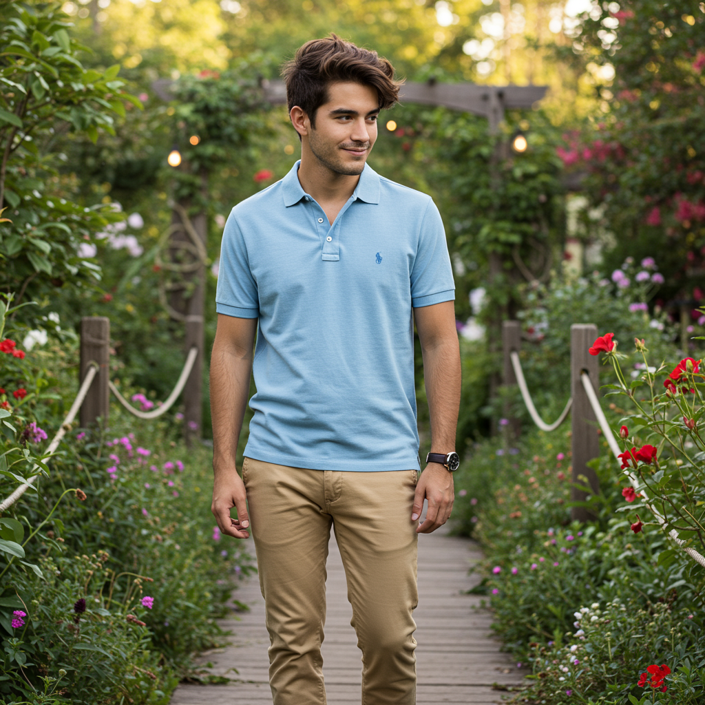 Man in a stylish polo shirt enjoying a sunny day outdoors
