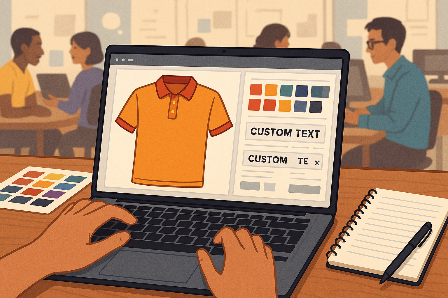 Designer working on a custom polo shirt design using an online tool