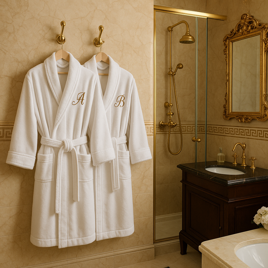 Bathroom with luxurious customised bathrobes