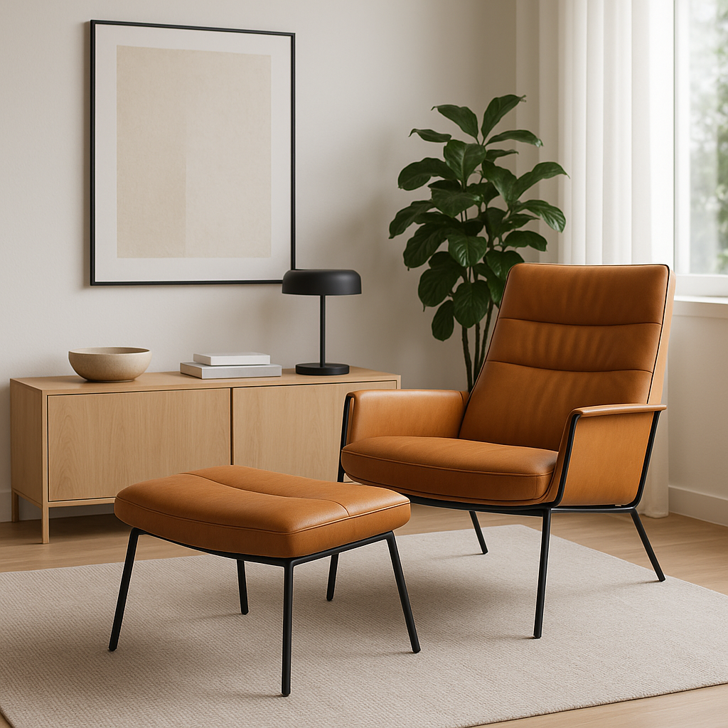 Vegan leather armchair in a contemporary living room
