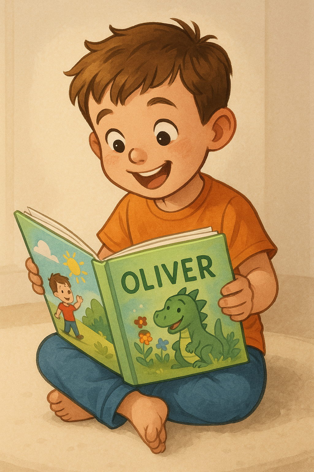 Niño leyendo entusiasmado un libro personalizado