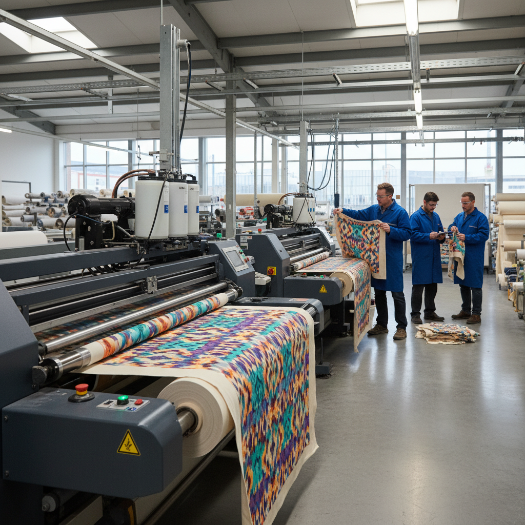 Modern UK printing facility with machines creating a custom bag design