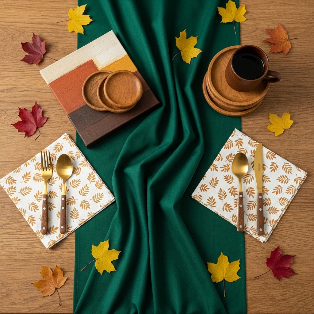Autumn homeware collection featuring personalised table runner and wall art in earthy tones