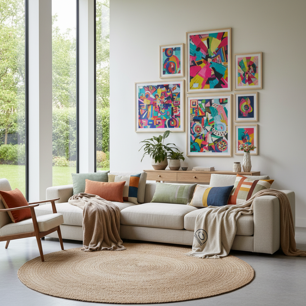 Stylish living area filled with sustainable decor products from Contrado.