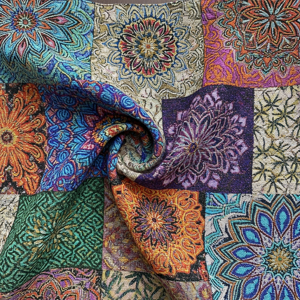 Colourful statement tote bag featuring custom artistic prints.