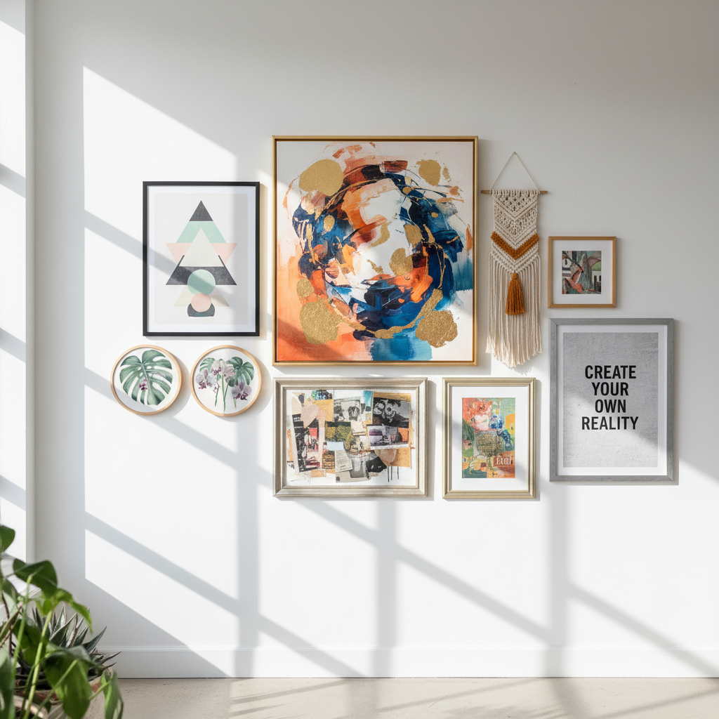 Colorful personalized wall art in a modern interior