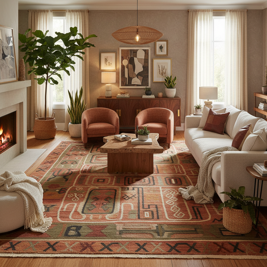 Custom rug on the floor adding warmth to a living area