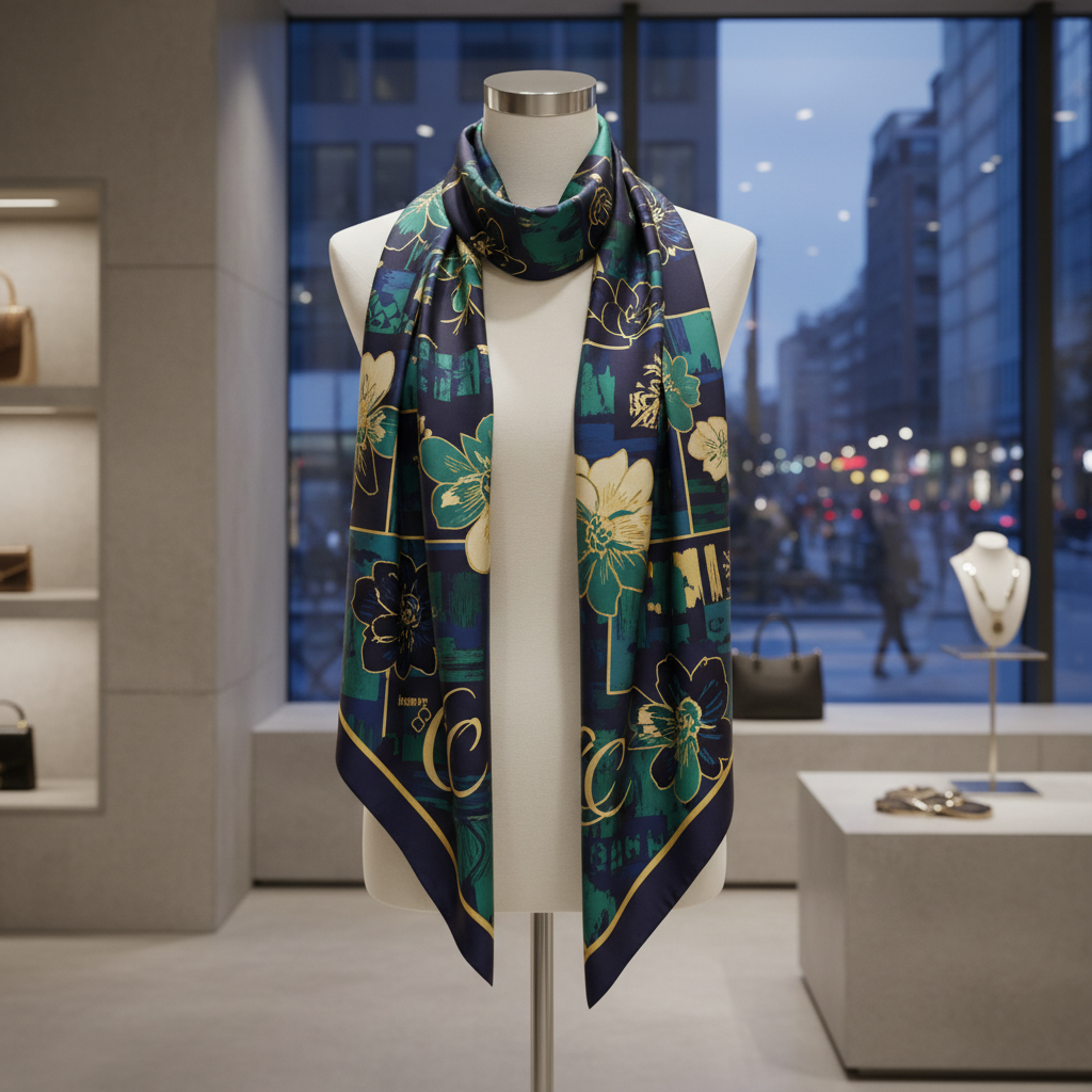 Personalized stylish scarf displayed on a mannequin