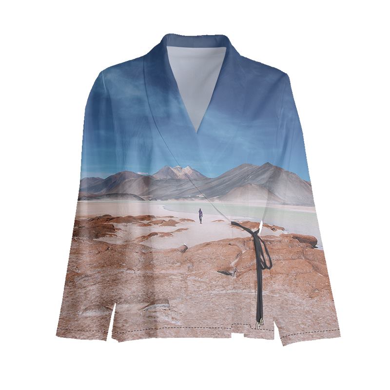 Blue Printed Wrap Jacket - Ready to Ship